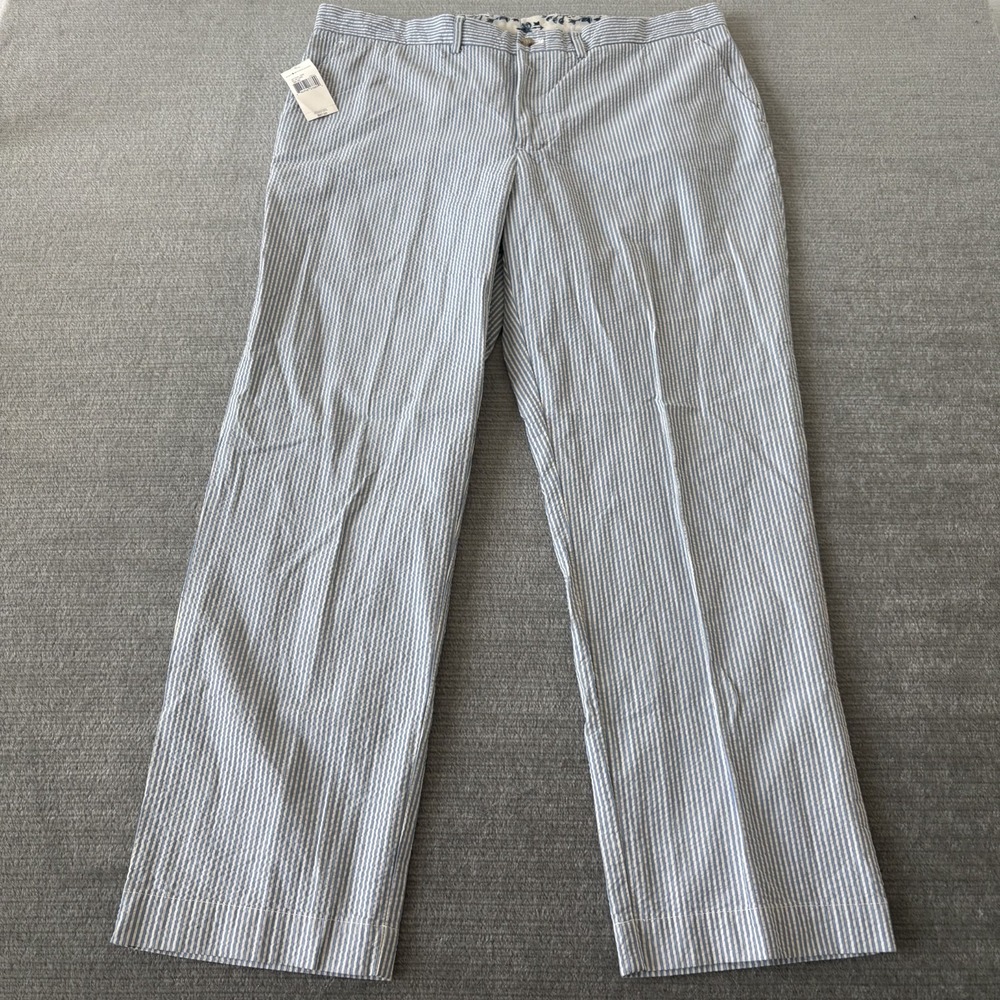 Polo Ralph Lauren Mens 38x30 Pants Blue/White Stretch Straight Seersucker NWT
